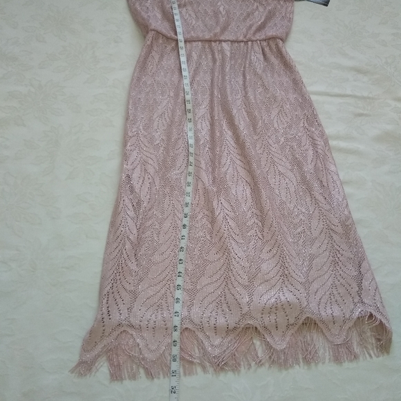 New🎀 Blouson fringe rose silver metallic lace floral sleeveless dress - Picture 6 of 10